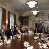 U.S. President Barack Obama (3rd L) speaks to the media after a meeting on sexual assault in the military at the White House in Washington M