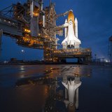 The space shuttle Atlantis is seen shortly after the rotating service structure (RSS) was rolled back at launch pad 39A at the NASA Kennedy The space shuttle Atlantis is seen shortly after the rotating service structure (RSS) was rolled back at launch pad 39A at the NASA Kennedy