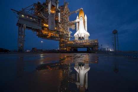 The space shuttle Atlantis is seen shortly after the rotating service structure (RSS) was rolled back at launch pad 39A at the NASA Kennedy The space shuttle Atlantis is seen shortly after the rotating service structure (RSS) was rolled back at launch pad 39A at the NASA Kennedy