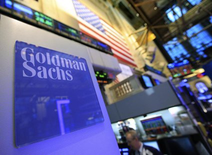 A Goldman Sachs sign is seen on at the company's post on the floor of the New York Stock Exchange, January 18, 2012. REUTERS/Brendan McDermi A Goldman Sachs sign is seen on at the company's post on the floor of the New York Stock Exchange, January 18, 2012. REUTERS/Brendan McDermi