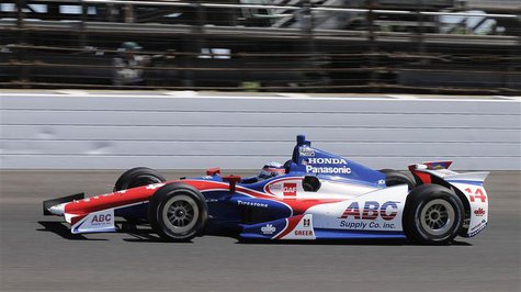 A.J. Foyt Enterprises driver Takuma Sato of Japan drives his race car on the track during the final practice session for the Indianapolis 50 A.J. Foyt Enterprises driver Takuma Sato of Japan drives his race car on the track during the final practice session for the Indianapolis 50