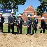 Hope College officials pose for the ceremonial ground breaking of the Kruizenga Art Museum construction on May 24, 2013. (photo courtesy Hope College)