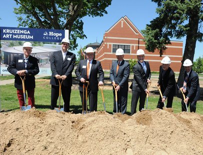 Hope College officials pose for the ceremonial ground breaking of the Kruizenga Art Museum construction on May 24, 2013. (photo courtesy Hope College) Hope College officials pose for the ceremonial ground breaking of the Kruizenga Art Museum construction on May 24, 2013. (photo courtesy Hope College)