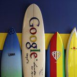 Surfboards lean against a wall at the Google office in Santa Monica, California, October 11, 2010. Google will report its third-quarter earn