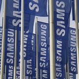 Samsung flags are set up at the main entrance to the Berlin fair ground before the IFA consumer electronics fair in Berlin, August 28, 2012.