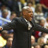 Atlanta Hawks head coach Larry Drew makes a call in the first half of their first-round Eastern Conference playoff NBA basketball game again Atlanta Hawks head coach Larry Drew makes a call in the first half of their first-round Eastern Conference playoff NBA basketball game again