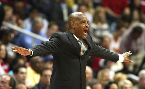 Atlanta Hawks head coach Larry Drew makes a call in the first half of their first-round Eastern Conference playoff NBA basketball game again Atlanta Hawks head coach Larry Drew makes a call in the first half of their first-round Eastern Conference playoff NBA basketball game again