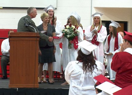Coldwater High School senior Kylie Dudek receives a standing ovation from her classmates after a state proclamation honoring her athletic and academic achievements was read by State Senator Bruce Caswell during Senior Convocation on May 31, 2013. Coldwater High School senior Kylie Dudek receives a standing ovation from her classmates after a state proclamation honoring her athletic and academic achievements was read by State Senator Bruce Caswell during Senior Convocation on May 31, 2013.