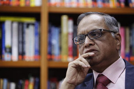 N. R. Narayana Murthy, founder and chairman of Infosys, listens to a question during an interview with Reuters at the company's office in Ba N. R. Narayana Murthy, founder and chairman of Infosys, listens to a question during an interview with Reuters at the company's office in Ba
