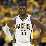 Indiana Pacers' Roy Hibbert looks down court during Game 6 of their NBA Eastern Conference Final basketball playoff series against the Miami