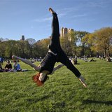 A woman practices aerobic moves in New York's Central Park on April 8, 2012. REUTERS/Eduardo Munoz