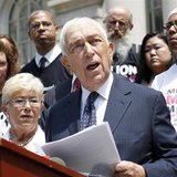 U.S. Senator Frank Lautenberg (D-NJ) (center R) announces new legislation with regards to online and mail-order sale of ammunition beside U.