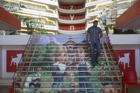 Player avatars from Zynga's FarmVille 2 are seen on a stairway at the entrance to Zynga headquarters in San Francisco, California April 23, Player avatars from Zynga's FarmVille 2 are seen on a stairway at the entrance to Zynga headquarters in San Francisco, California April 23,