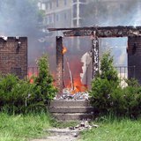 The remains of a blighted apartment building burn after Wausau and ATF fire crews complete training on the structure, June 3 2013 The remains of a blighted apartment building burn after Wausau and ATF fire crews complete training on the structure, June 3 2013