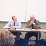 Portage board meeting on Superintendent search last month. 