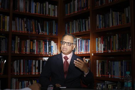 N.R. Narayana Murthy, Chairman Emeritus of Infosys, speaks during an interview with Reuters in Bangalore in this February 28, 2012 file pict N.R. Narayana Murthy, Chairman Emeritus of Infosys, speaks during an interview with Reuters in Bangalore in this February 28, 2012 file pict
