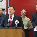 Rib Mountain town chairman Allen Opall, Weston administrator Dan Guild, Weston trustee Fred Schuster and Rib Mountain supervisor Fred Schaefer discuss the new SAFER fire district proposal, June 4 2013