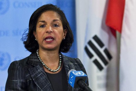 U.S. Ambassador to the United Nations Susan Rice speaks to the media at the U.N. headquarters in New York February 12, 2013. REUTERS/Eduardo U.S. Ambassador to the United Nations Susan Rice speaks to the media at the U.N. headquarters in New York February 12, 2013. REUTERS/Eduardo