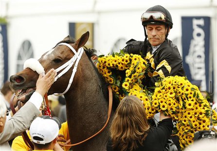 Jockey Gary Stevens aboard Oxbow celebrates winning the 138th running of the Preakness Stakes at Pimlico Race Course in Baltimore, Maryland Jockey Gary Stevens aboard Oxbow celebrates winning the 138th running of the Preakness Stakes at Pimlico Race Course in Baltimore, Maryland