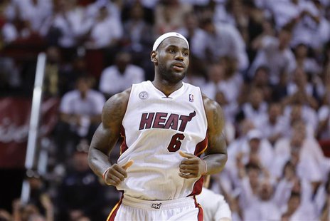 Miami Heat's LeBron James runs downcourt after scoring against the Indiana Pacers during Game 7 of their NBA Eastern Conference final basket Miami Heat's LeBron James runs downcourt after scoring against the Indiana Pacers during Game 7 of their NBA Eastern Conference final basket
