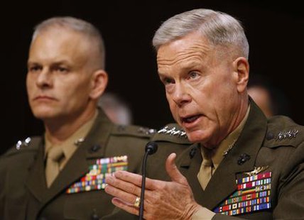 . Commandant of the Marine Corps Gen. James F. Amos testifies about pending legislation regarding sexual assaults in the military at a Senate Armed Services Committee on Capitol Hill in Washington, June More...
Credit: REUTERS/Larry Downing . Commandant of the Marine Corps Gen. James F. Amos testifies about pending legislation regarding sexual assaults in the military at a Senate Armed Services Committee on Capitol Hill in Washington, June More...
Credit: REUTERS/Larry Downing