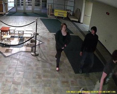 Surveillance video images taken of three suspects in a May 15 break-in at Coopersville High School (photo courtesy Ottawa Co. Sheriff's Dept.) Surveillance video images taken of three suspects in a May 15 break-in at Coopersville High School (photo courtesy Ottawa Co. Sheriff's Dept.)
