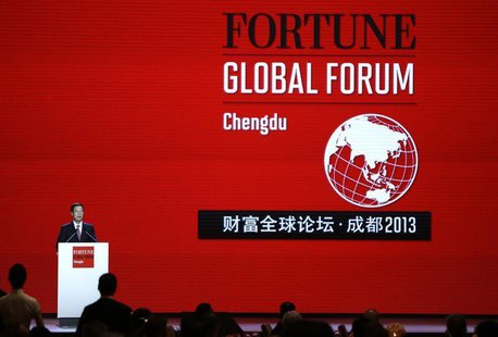 China's Vice Premier Zhang Gaoli delivers a speech during the gala dinner for the Fortune Global Forum (FGF) in Chengdu, Sichuan province, J China's Vice Premier Zhang Gaoli delivers a speech during the gala dinner for the Fortune Global Forum (FGF) in Chengdu, Sichuan province, J