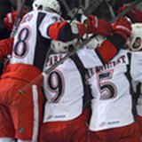 Members of the Grand Rapids Griffins celebrate following their 5-4 AHL playoff victory over Oklahoma City at Van Andel Arena on June 5, 2013. (GRAND RAPIDS GRIFFINS/Mark Newman)