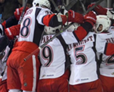 Members of the Grand Rapids Griffins celebrate following their 5-4 AHL playoff victory over Oklahoma City at Van Andel Arena on June 5, 2013. (GRAND RAPIDS GRIFFINS/Mark Newman) Members of the Grand Rapids Griffins celebrate following their 5-4 AHL playoff victory over Oklahoma City at Van Andel Arena on June 5, 2013. (GRAND RAPIDS GRIFFINS/Mark Newman)