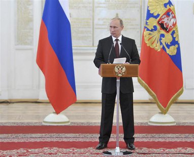 Russia's President Vladimir Putin delivers a speech during a meeting with Russian military officers at the Kremlin in Moscow, June 7, 2013. Russia's President Vladimir Putin delivers a speech during a meeting with Russian military officers at the Kremlin in Moscow, June 7, 2013.