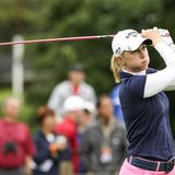 Morgan Pressel of the U.S. tees off on the 18th hole during round one of the LPGA Golf Championship in Pittsford, New York June 7, 2013. REU