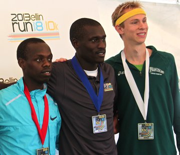 Lani Rutto (center) won The 2013 Bellin Run, flanked by Alan Kiprono (left) who finished second, and Bill Jones (right) who finished third. Lani Rutto (center) won The 2013 Bellin Run, flanked by Alan Kiprono (left) who finished second, and Bill Jones (right) who finished third.