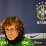 Brazil's football player David Luiz listens to questions during a news conference ahead of a friendly soccer match against Russia at Stamfor