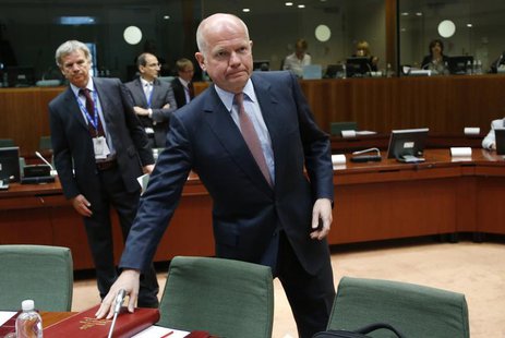Britain's Foreign Secretary William Hague arrives at an European Union foreign ministers meeting in Brussels May 27, 2013. REUTERS/Francois Britain's Foreign Secretary William Hague arrives at an European Union foreign ministers meeting in Brussels May 27, 2013. REUTERS/Francois