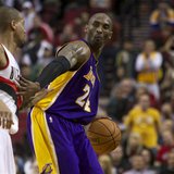 Los Angeles Lakers shooting guard Kobe Bryant (24) dribbles out the clock against the Portland Trail Blazers during second half of their NBA