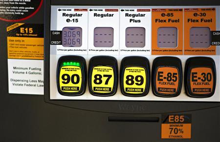 A gas pump shows different kinds of fuel at Scott Zaremba's Zarco 66 gas station in Lawrence, Kansas in this handout photo taken December 12, 2012.
REUTERS/CathrynFarleyPhotography.com/Handout via Reuters A gas pump shows different kinds of fuel at Scott Zaremba's Zarco 66 gas station in Lawrence, Kansas in this handout photo taken December 12, 2012.
REUTERS/CathrynFarleyPhotography.com/Handout via Reuters
