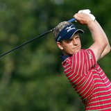 Luke Donald of England watches his tee shot on the first hole during the first round of the Memorial Tournament at Muirfield Village Golf Cl