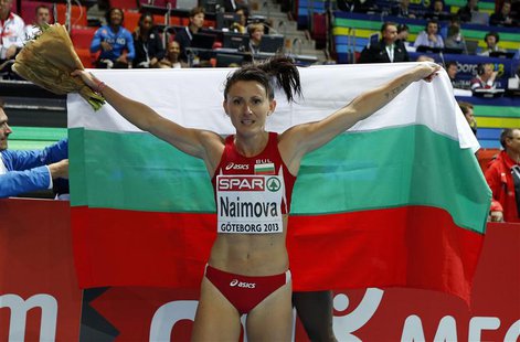 Tezdzhan Naimova of Bulgaria celebrates as she won the women's 60m event during the European Athletics Indoor Championships in Gothenburg Ma Tezdzhan Naimova of Bulgaria celebrates as she won the women's 60m event during the European Athletics Indoor Championships in Gothenburg Ma