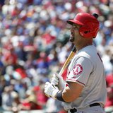 Los Angeles Angels' Albert Pujols prepares to bat against the Texas Rangers in the fourth inning of their MLB American league baseball game 