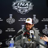 Chicago Blackhawks goalie Corey Crawford answers a question from the media during a news conference for the NHL Stanley Cup finals to be pla Chicago Blackhawks goalie Corey Crawford answers a question from the media during a news conference for the NHL Stanley Cup finals to be pla