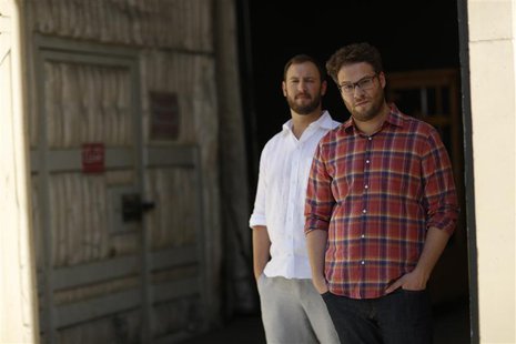 Directors and writers Seth Rogen (R) and Evan Goldberg pose for a portrait while promoting their upcoming movie "This Is the End" at Sony St Directors and writers Seth Rogen (R) and Evan Goldberg pose for a portrait while promoting their upcoming movie "This Is the End" at Sony St