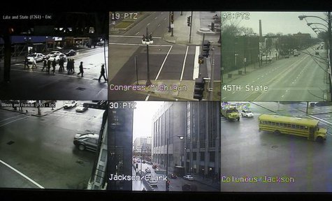 Screens displaying views from cameras located on the streets of Chicago are seen at the Chicago Emergency Communication Center, January 12, Screens displaying views from cameras located on the streets of Chicago are seen at the Chicago Emergency Communication Center, January 12,