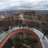 A skywalk extends out over the Grand Canyon in this view from the incomplete building that houses the skywalk, on the Hualapai Indian Reserv