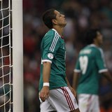 Javier Hernandez of Mexico reacts after missing a chance to score against Costa Rica during their 2014 World Cup qualifying soccer match at 