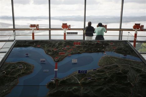 A large map showing an area of the demilitarized zone separating North Korea's Kaepoong county and South Korea's Paju city, is seen at the U A large map showing an area of the demilitarized zone separating North Korea's Kaepoong county and South Korea's Paju city, is seen at the U