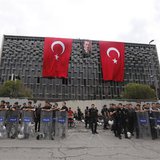 Turkish riot police take position at Taksim Square in Istanbul June 12, 2013. REUTERS/Osman Orsal