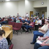 Large crowd at Weston-Rib Mountain joint meeting where new SAFER Fire District was approved 6/11/13.