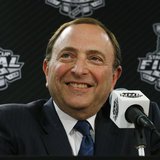 NHL Commissioner Gary Bettman speaks to the media prior to the start of the NHL Stanley Cup hockey finals in Chicago, Illinois, June 12, 201