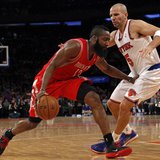 Houston Rockets guard James Harden (L) drives to the basket defended by New York Knicks point guard Jason Kidd in the second quarter of thei Houston Rockets guard James Harden (L) drives to the basket defended by New York Knicks point guard Jason Kidd in the second quarter of thei