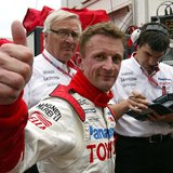 Panasonic Toyota driver Allan McNish of Britain reacts after he clocked the second time of the free practice session of Monaco Formula One G
